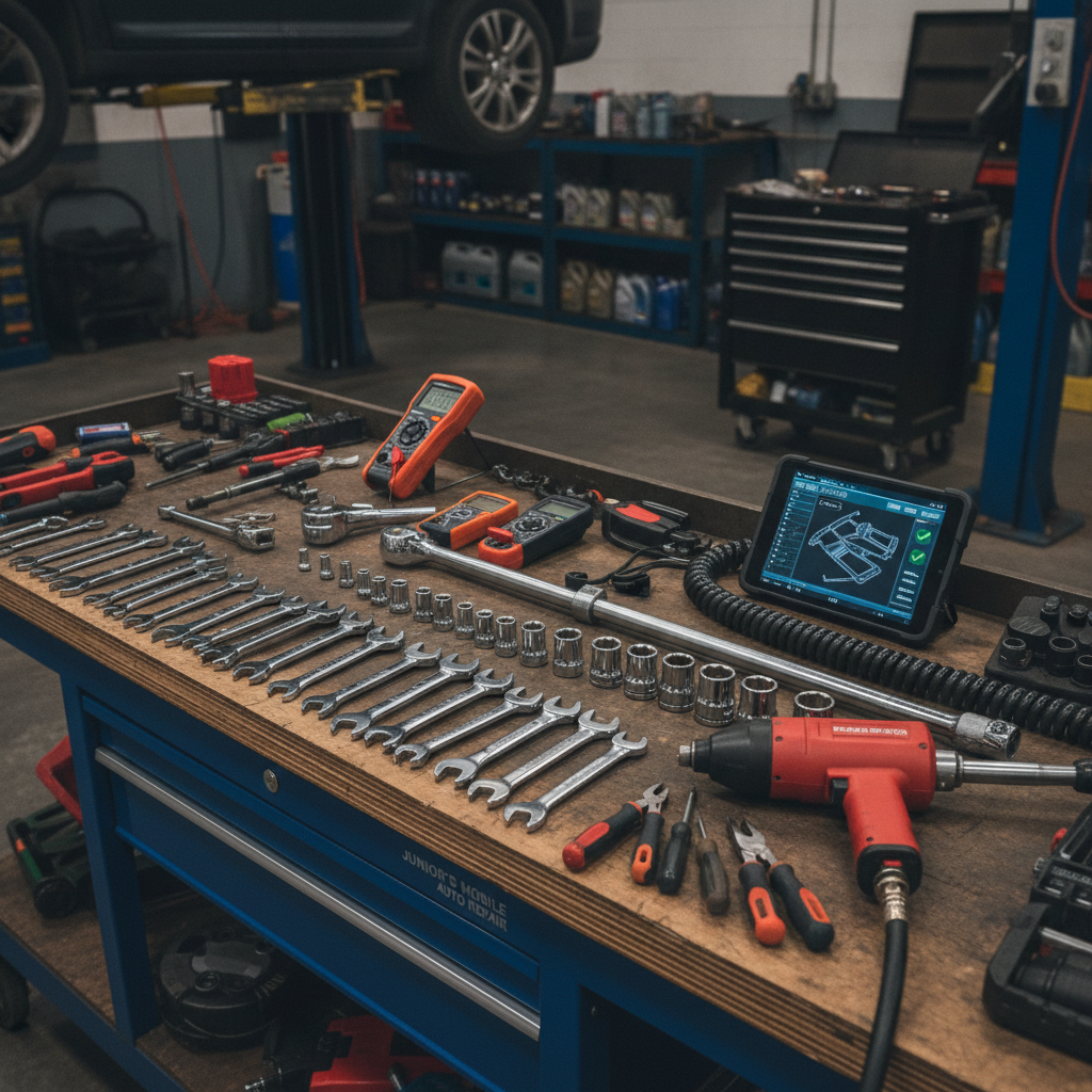 Professional mechanic tools and diagnostic equipment background